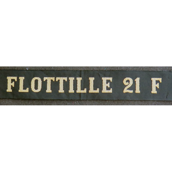 MARINE : bande de bachi de marin "FLOTTILLE 21 F" longueur 65 cm fils dorés