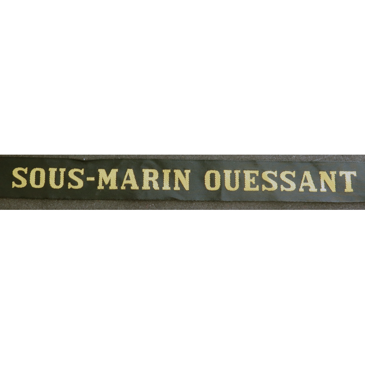 MARINE : bande de bachi de marin "SOUS-MARIN OUESSANT" longueur 65 cm fils dorés