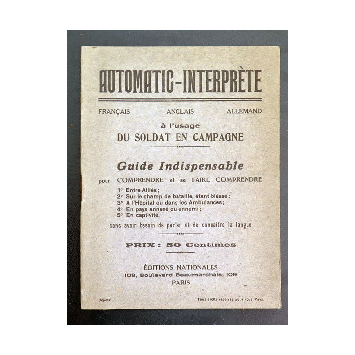 Guide automatic-interprète à l'usage du soldat en campagne français anglais allemand