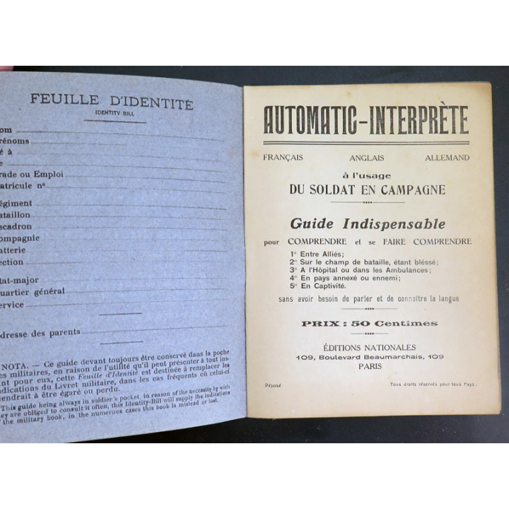 Guide automatic-interprète à l'usage du soldat en campagne français anglais allemand
