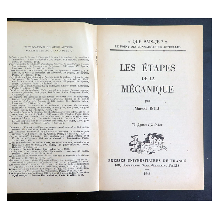 Que sais-je n° 130 : Les Etapes de la mécanique par Marcel Boll 1943 PUF