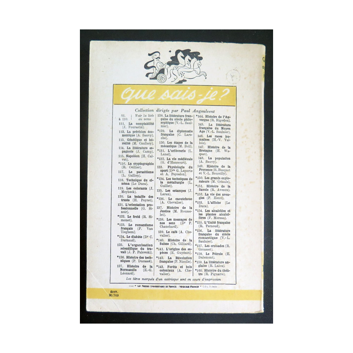 Que sais-je n° 146 : Les Races Humaines par Henri.-V. Vallois 1944 PUF