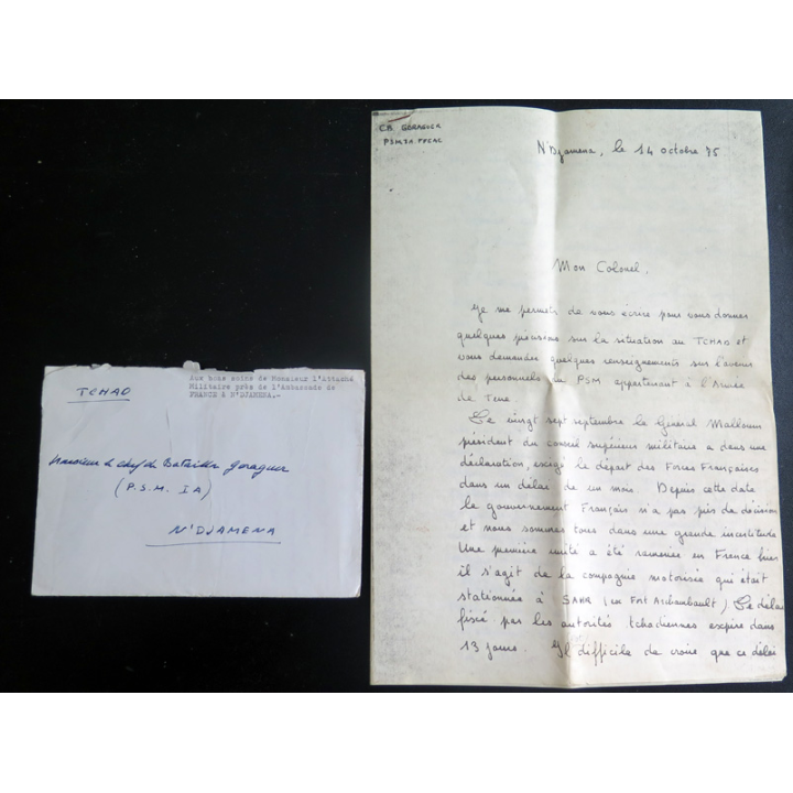 Lettre du Chef de Bataillon Goraguer au Colonel de la DSM sur le Tchad 1975