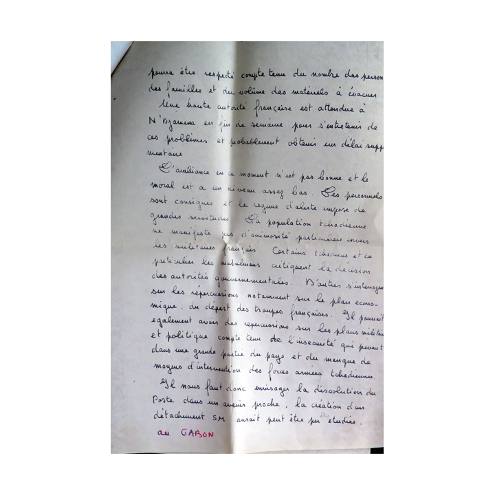 Lettre du Chef de Bataillon Goraguer au Colonel de la DSM sur le Tchad 1975