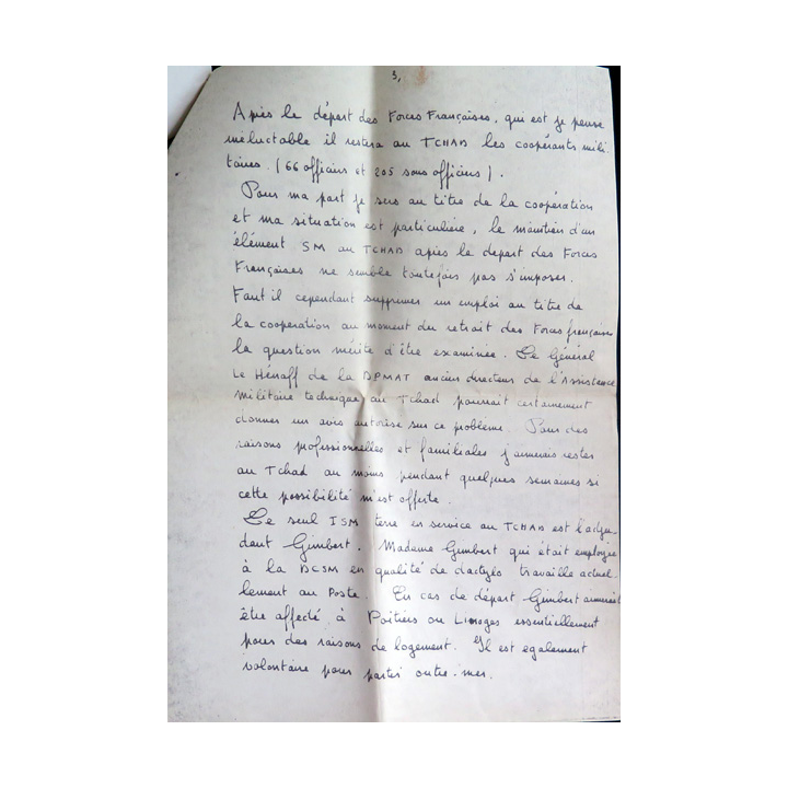Lettre du Chef de Bataillon Goraguer au Colonel de la DSM sur le Tchad 1975