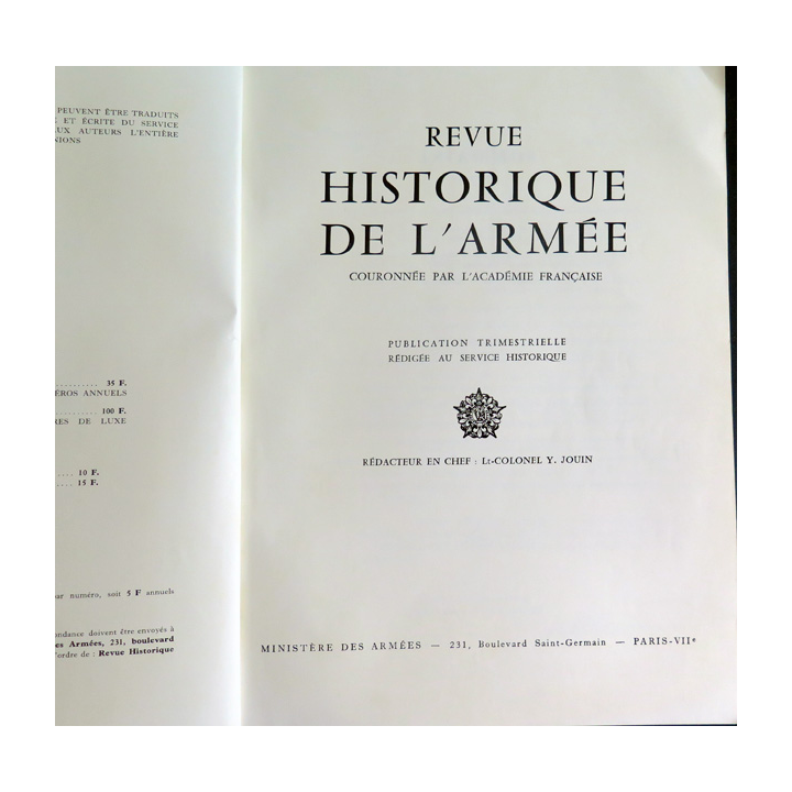 Revue Historique de l'Armée 1968 24° année n° 2