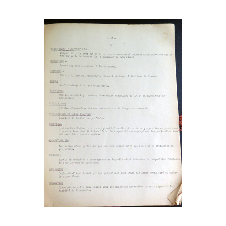 Fascicule polycopié sur la définition des termes d'armement année 1957 environ