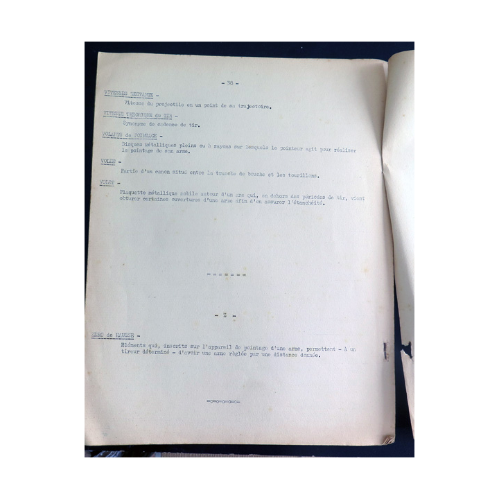 Fascicule polycopié sur la définition des termes d'armement année 1957 environ