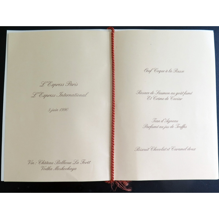 Menu du pavillon Ledoyen du 5 juin 1990