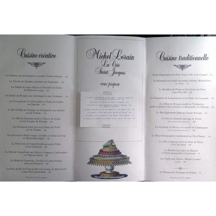 Menu de Michel Lorain La Côte Saint Jacques relais normand à Joigny