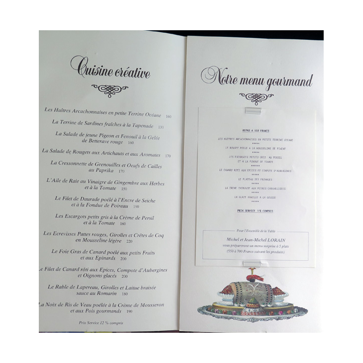 Menu de Michel Lorain La Côte Saint Jacques relais normand à Joigny