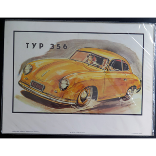 Gravure peinte de la Porsche TYP 356 coupé (neuve emballée sur carton)