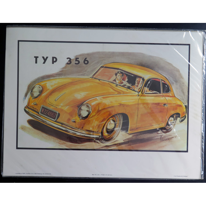 Gravure peinte de la Porsche TYP 356 coupé (neuve emballée sur carton)