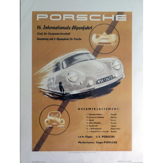 Gravure peinte de la Porsche Internationale Alpenfahrt (neuve emballée sur carton)