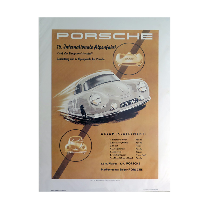 Gravure peinte de la Porsche Internationale Alpenfahrt (neuve emballée sur carton)