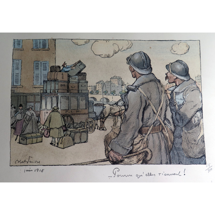 Lithographie originale d'Abel Faivre "Pourvu qu'elles tiennent" de juin 1918 n° 65/300 signée au crayon par l'auteur