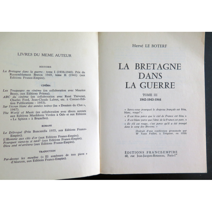 La Bretagne dans la guerre tome 3 de Hervé le Boterf 1971