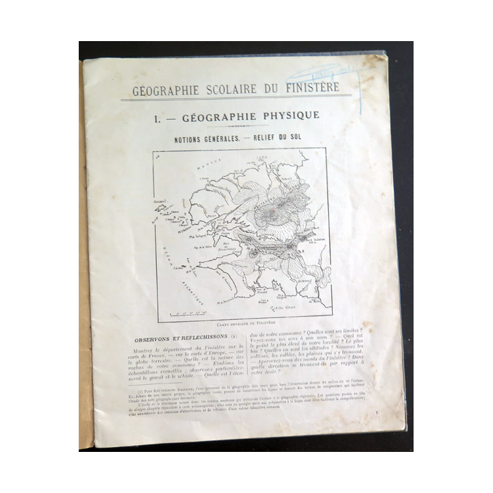 Livre de géographie scolaire du Finistère (géographie physique) par L. Ogès 1938