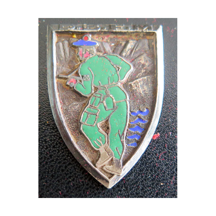 1/2 BRIGADE DE FM : insigne de la demi brigade de fusiliers marins écu argenté Arthus Bertrand Paris en émail