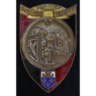 5° RG : insigne du 5° régiment du génie en émail de fabrication Drago H. 212 dos lisse