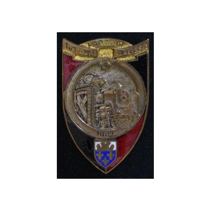5° RG : insigne du 5° régiment du génie en émail de fabrication Drago H. 212 dos lisse