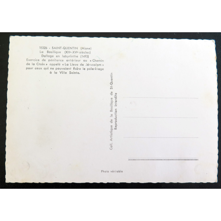 IMAGE PIEUSE : carte postale Saint Quentin La Basilique dallage en labyrinthe 1493