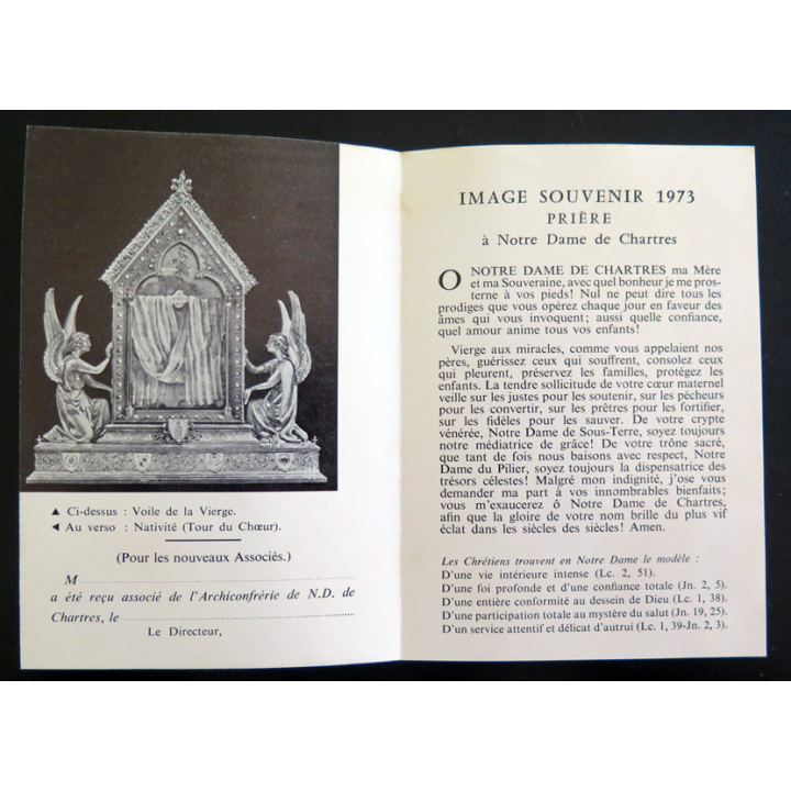 IMAGE PIEUSE : carte souvenir 1973  Prière à Notre Dame de Chartres