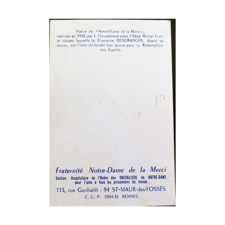 IMAGE PIEUSE : carte Notre Dame de la Merci