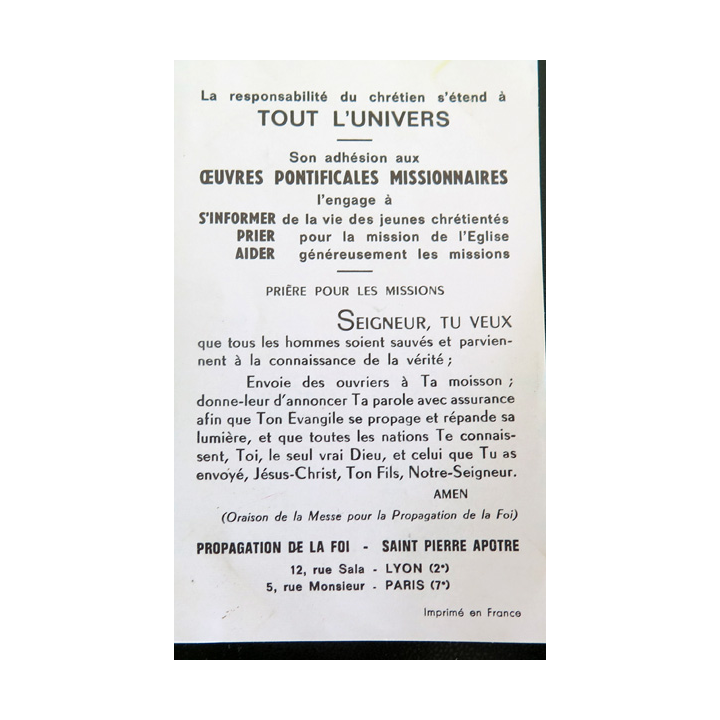 IMAGE PIEUSE : carte Prière pour les Missions