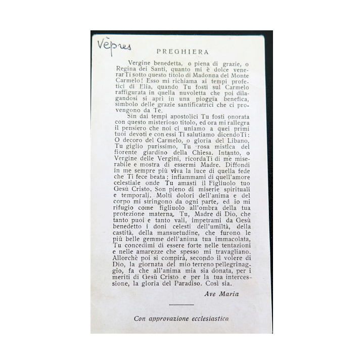IMAGE PIEUSE : Prière à la vierge Del Carmine en italien