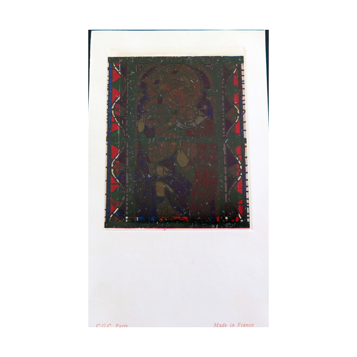 IMAGE PIEUSE : image vitrail de la Vierge à l'Enfant Cathédrale de Bourges 7,8 x 13 cm