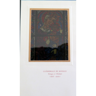 IMAGE PIEUSE : image vitrail de la Vierge à l'Enfant Cathédrale de Bourges 7,8 x 13 cm