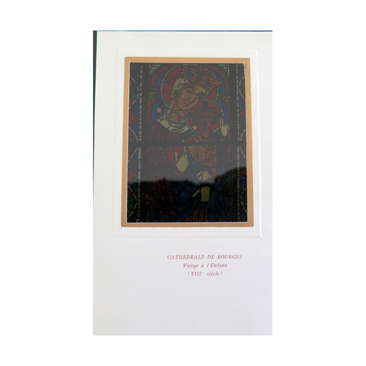 IMAGE PIEUSE : image vitrail de la Vierge à l'Enfant Cathédrale de Bourges 7,8 x 13 cm