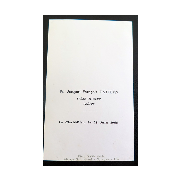 IMAGE PIEUSE : image d'ordination du Frère jacques-François Pattern Frère Mineur Prêtre 1966 7 x 11,5 cm