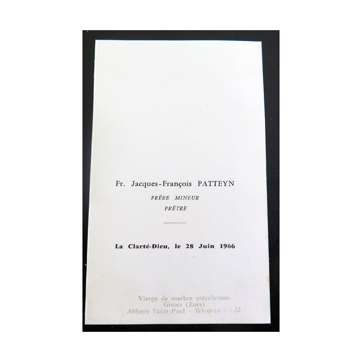 IMAGE PIEUSE : image d'ordination du Frère jacques-François Pattern Frère Mineur Prêtre 1966 7 x 11,5 cm