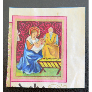 IMAGE PIEUSE : Image de la Crèche découpée dans un vieux livre de prières 5 x 5,5 cm