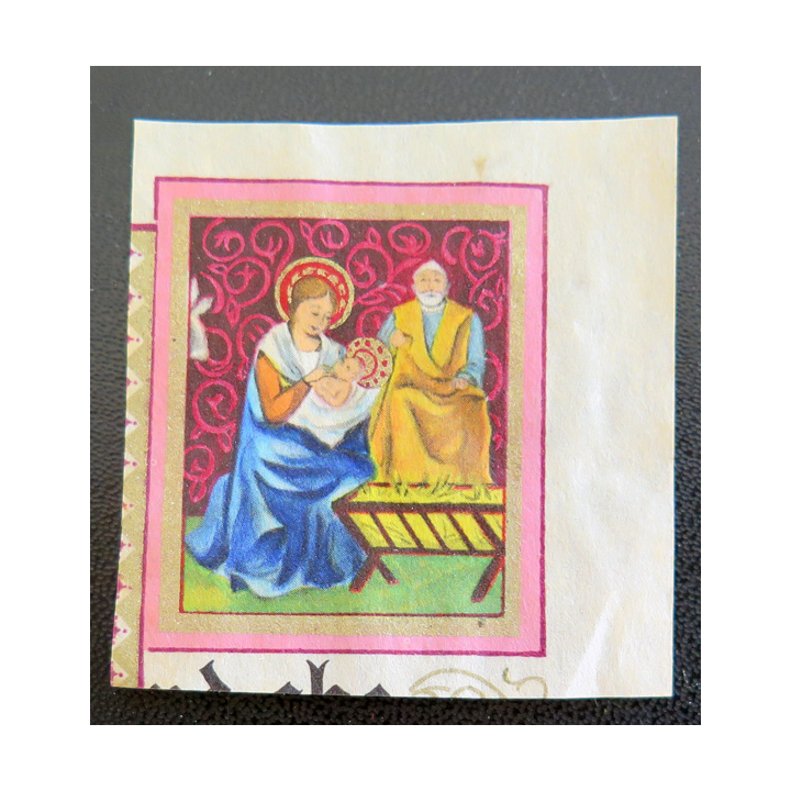 IMAGE PIEUSE : Image de la Crèche découpée dans un vieux livre de prières 5 x 5,5 cm