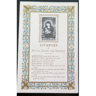 IMAGE PIEUSE : carte de Litanies Notre Dame des Vertus 7,3 x 11,3 cm double