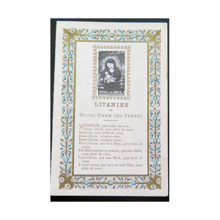 IMAGE PIEUSE : carte de Litanies Notre Dame des Vertus 7,3 x 11,3 cm double