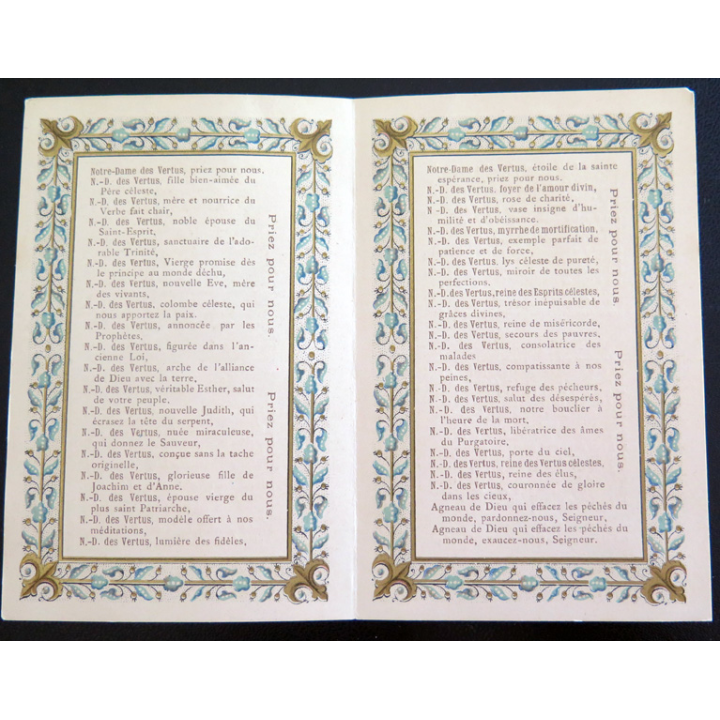 IMAGE PIEUSE : carte de Litanies Notre Dame des Vertus 7,3 x 11,3 cm double