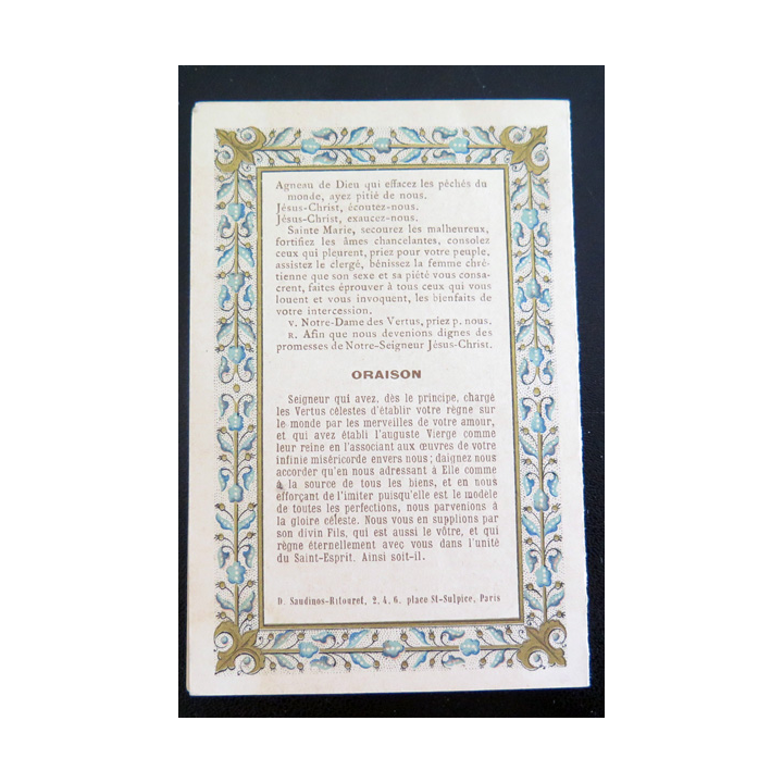 IMAGE PIEUSE : carte de Litanies Notre Dame des Vertus 7,3 x 11,3 cm double