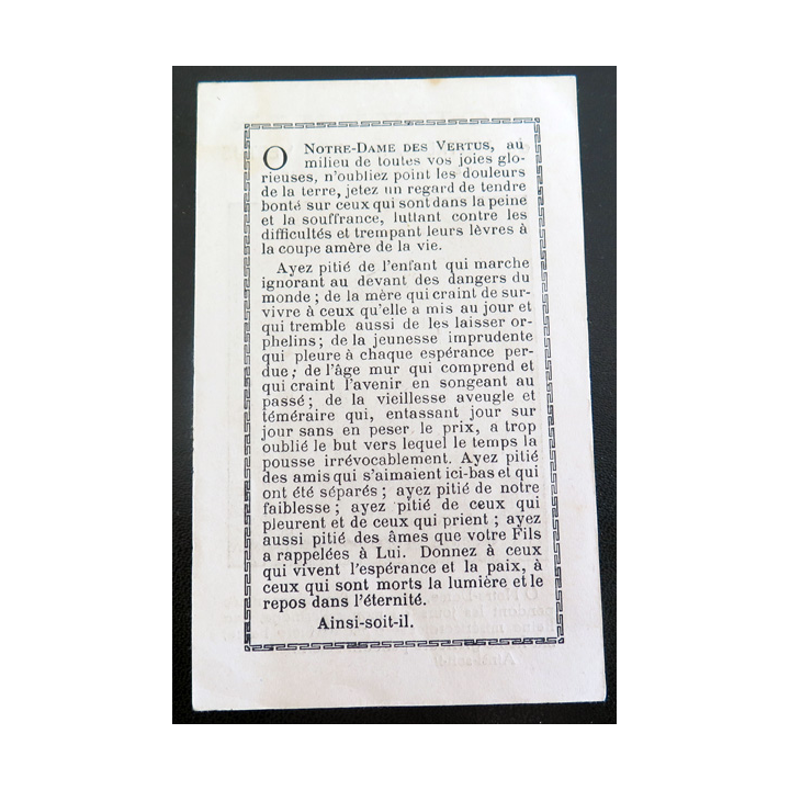 IMAGE PIEUSE : Carte de Prière à Notre Dame des Vertus de Ligny en Barrois 7,8 x 12,6 cm