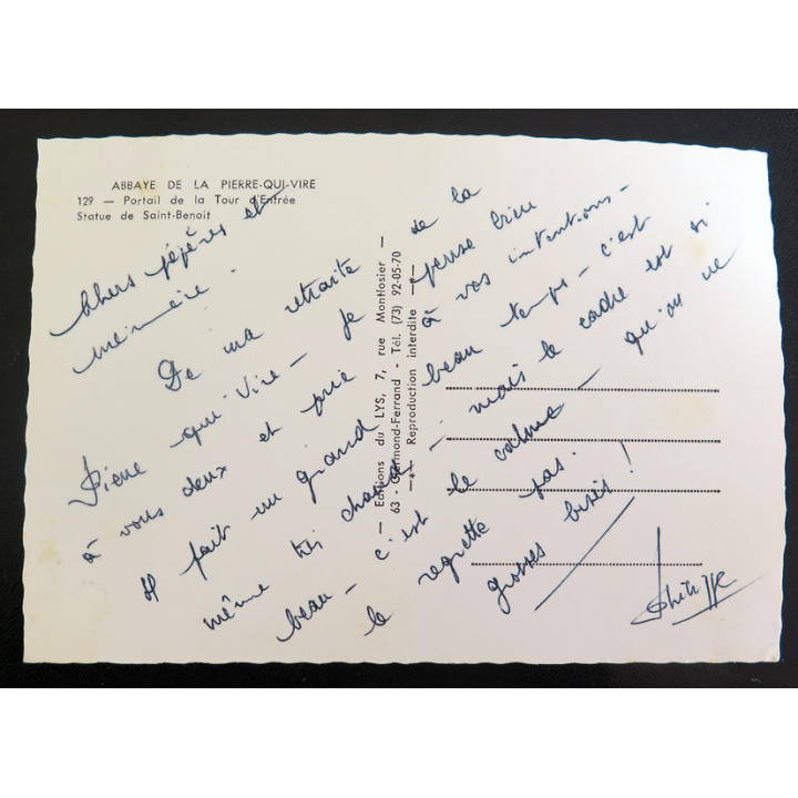 IMAGE PIEUSE : Carte postale Statue de Saint Benoit Abbaye de la Pierre qui vire