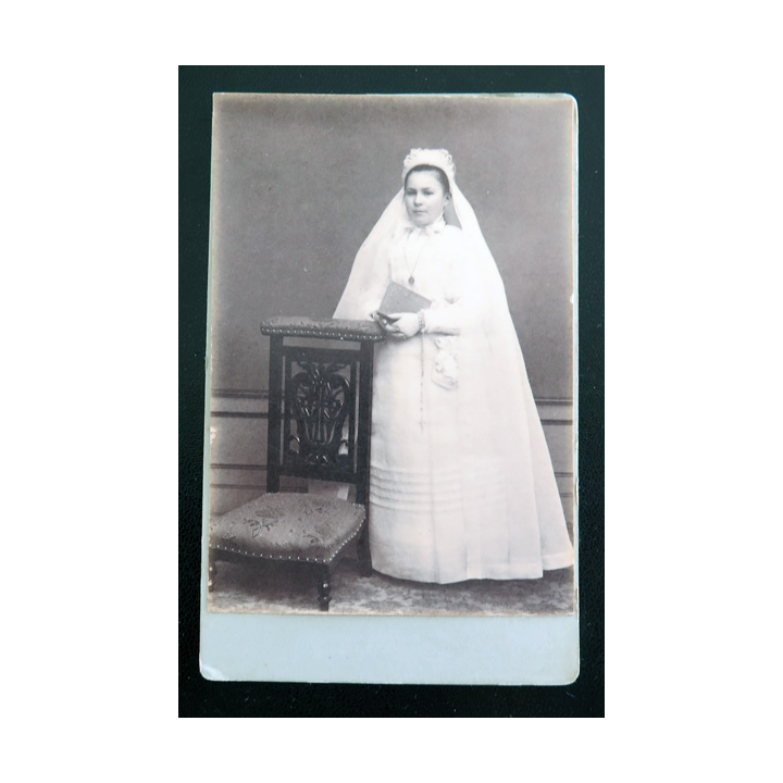 IMAGE PIEUSE : Carte de communion solennelle sur cartonette 1900-1901 7,7 x 11 cm