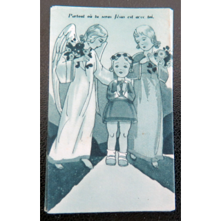 IMAGE PIEUSE : petite image d'enfant "Partout où tu seras, Jésus est avec toi" 3,8 x 6 cm