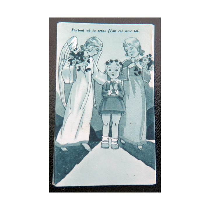 IMAGE PIEUSE : petite image d'enfant "Partout où tu seras, Jésus est avec toi" 3,8 x 6 cm