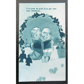 IMAGE PIEUSE : petite image d'enfant "C'est pour toi petit jésus que nous nous instruisons" 3,8 x 6 cm