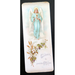 IMAGE PIEUSE : carte souvenir de première communion 1902 4,7 x 12 cm