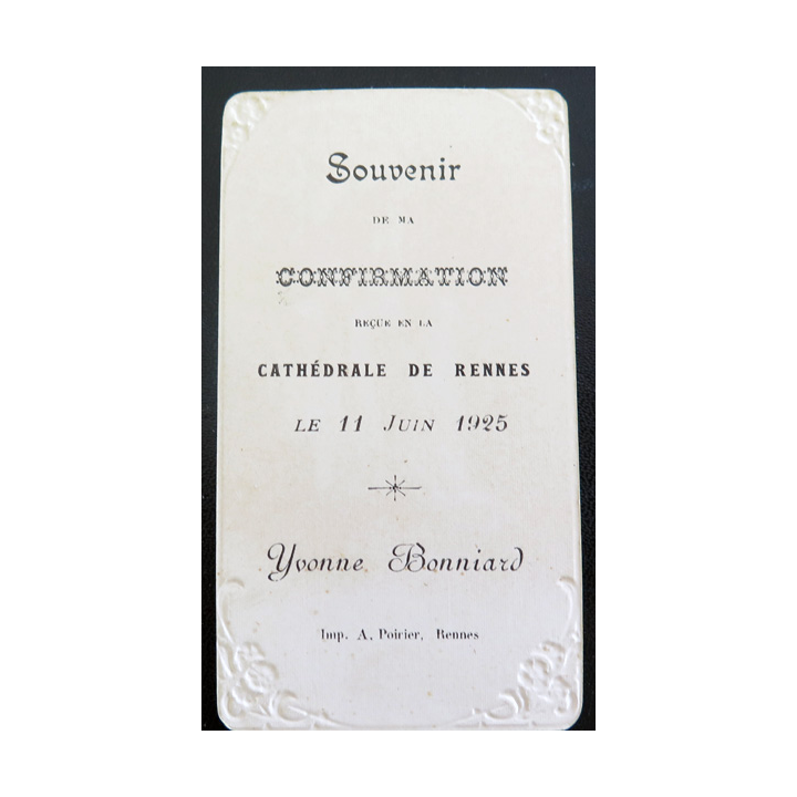 IMAGE PIEUSE : carte de confirmation 1925 6 x 10,7 cm