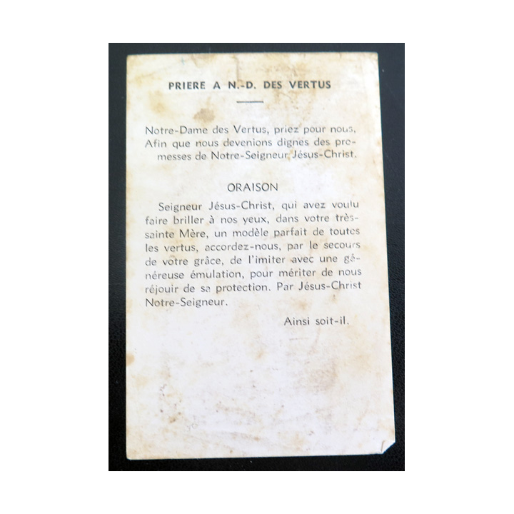 IMAGE PIEUSE : Image pieuse de Notre Dame des vertus de Ligny-en Barrois  6,5 x 10,3 cm